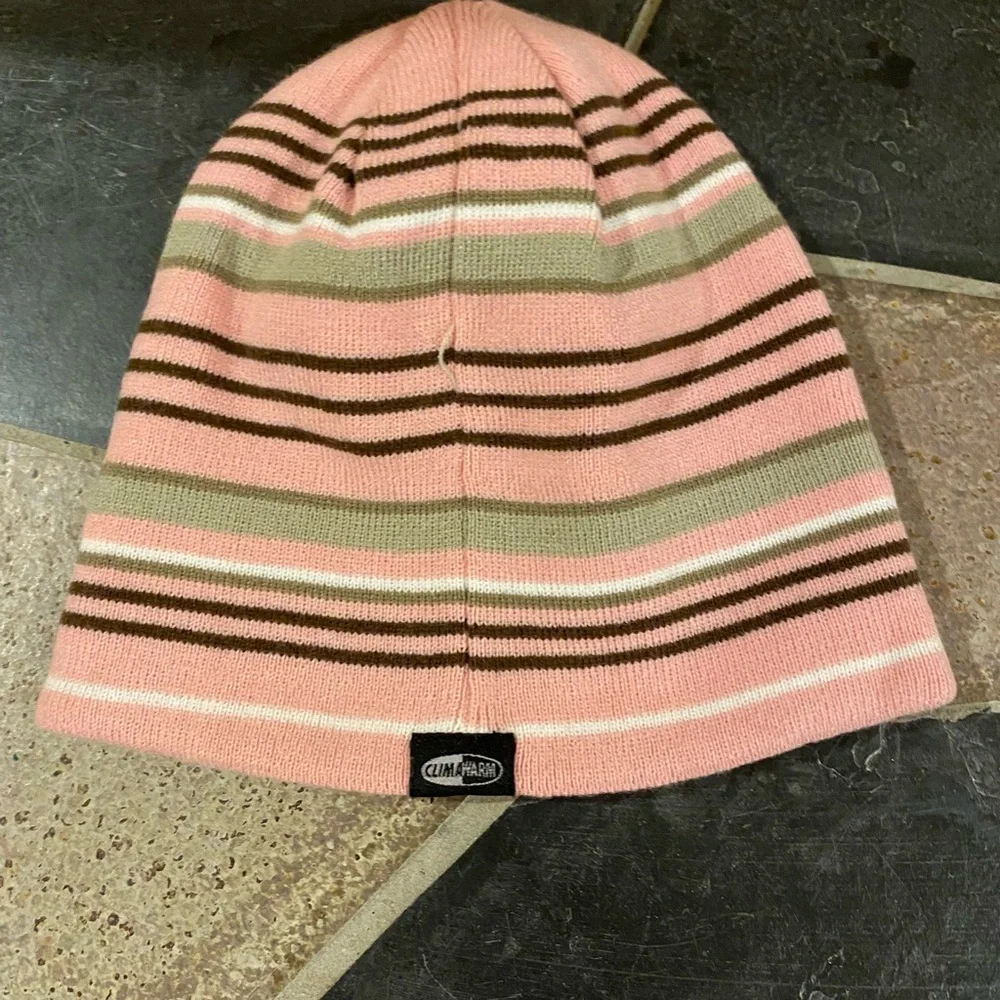 Y2K Adidas Reversible ClimaWarm Beanie Pink Brown White Stripes